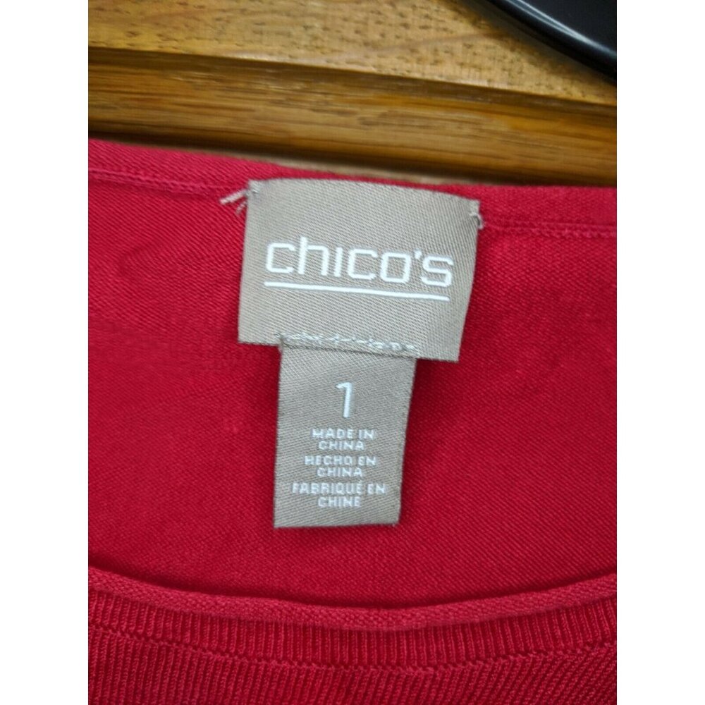 Chicos Size 1 Sweater Top Red Lightweight Solid Classic - Picture 2 of 4